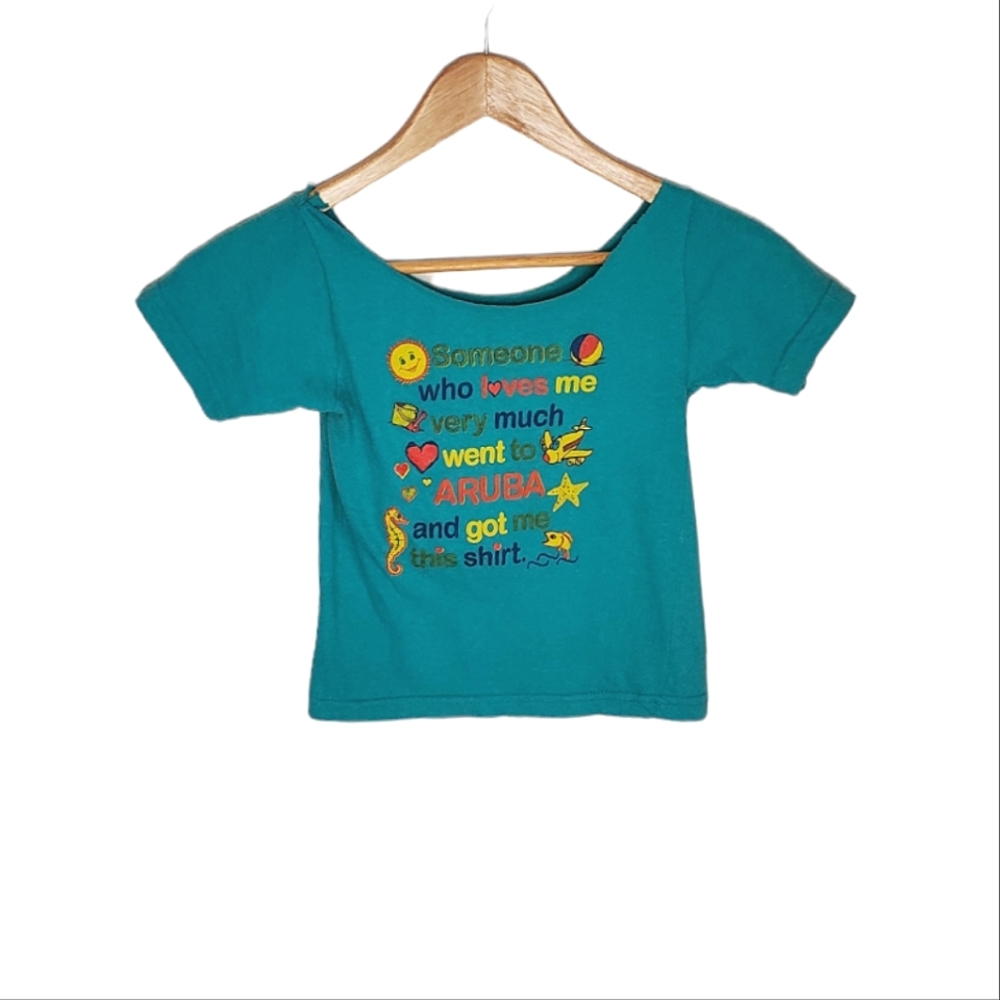 Turquoise Retro 80s Graphic Souvenir Aruba Tourist Graphic T-shirt